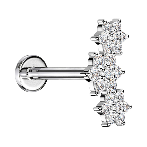 Micro Labret Innengewinde silber drei Blumen Kristalle silber
