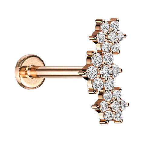 Micro Labret Innengewinde rosegold drei Blumen Kristalle silber
