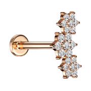 Micro Labret Innengewinde rosegold drei Blumen Kristalle...