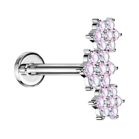 Micro Labret Innengewinde silber drei Blumen Kristalle multicolor