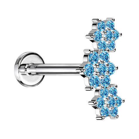 Micro Labret Innengewinde silber drei Blumen Kristalle aqua