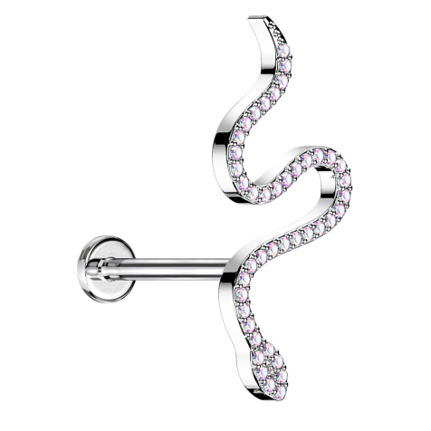 Micro Labret filet intérieur argent serpent grand cristaux multicolor