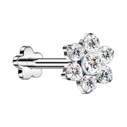 Micro Threadless Labret Blume silber Blume Kristalle silber