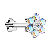 Micro Threadless Labret Blume silber Blume Kristalle...