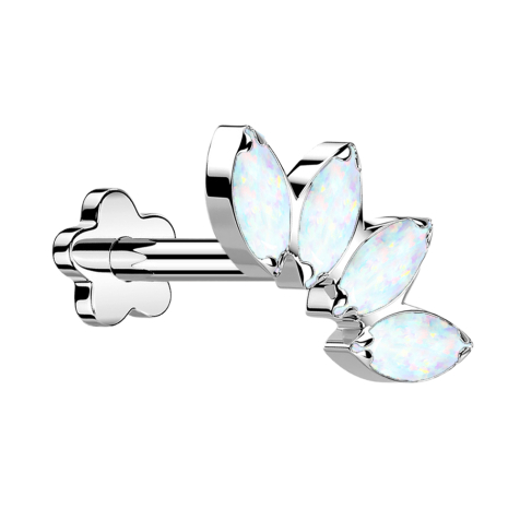 Micro Threadless Labret Flower Silver Fan with Four White Opals