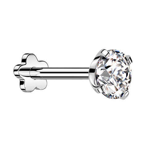 Micro Threadless Labret Blume silber mit Kristall silber gefasst