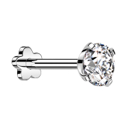 Micro labret sans fil Fleur argent avec cristal serti argent