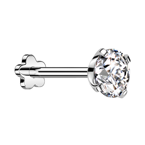 Micro labret sans fil Fleur argent avec cristal serti argent