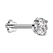 Micro labret sans fil Fleur argent avec cristal serti argent