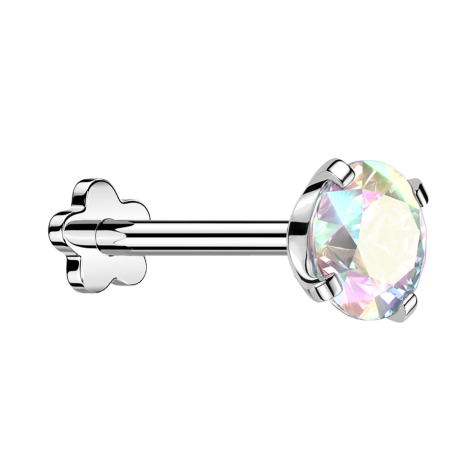 Micro labret sans filetage fleur argent avec cristal multicolore serti