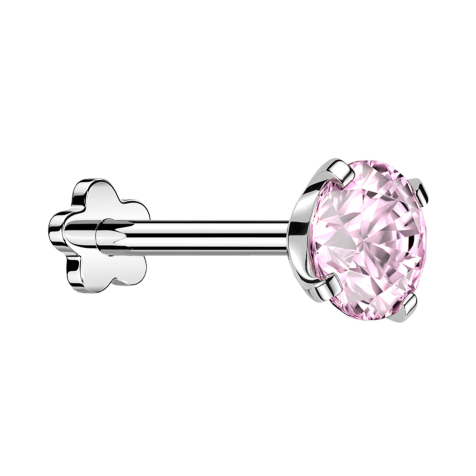 Micro labret sans filetage fleur argent avec cristal rose serti