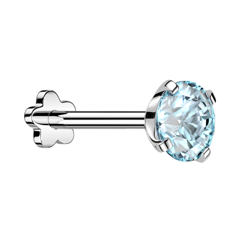 Micro Threadless Labret Blume silber mit Kristall aqua gefasst