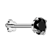 Micro Threadless Labret Flower Silver with Black Crystal...