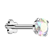 Micro labret sans filetage fleur argent avec cristal...