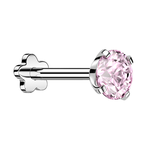 Micro threadless labret flower in silver with pink crystal setting