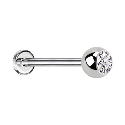 Micro Threadless Labret argenté avec boule de cristal argenté