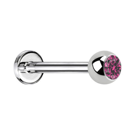 Micro Threadless Labret silber mit Kugel Kristall pink