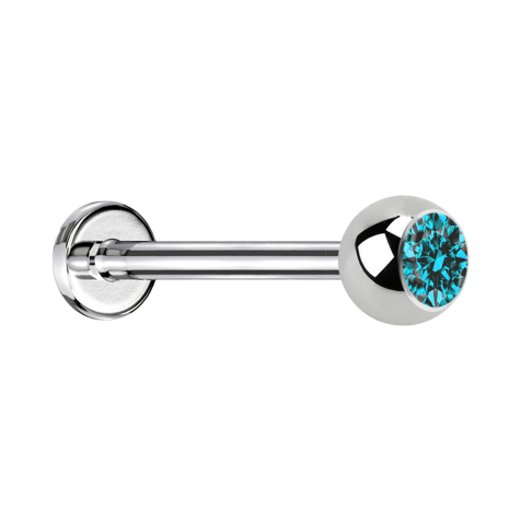 Micro Threadless Labret silber mit Kugel Kristall aqua