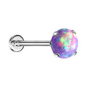Micro Threadless Labret silber Opal violett gefasst