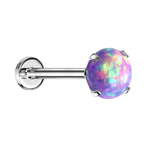Labret Micro Threadless argenté opale violette sertie