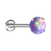 Micro Threadless Labret silber Opal violett gefasst