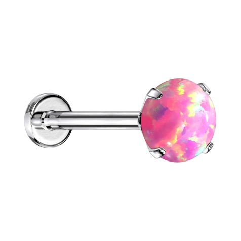 Micro threadless labret silver opal pink set