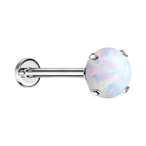 Micro Threadless Labret silber Opal weiss gefasst