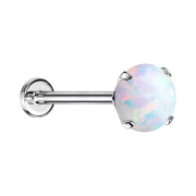 Micro threadless labret silver opal set in white