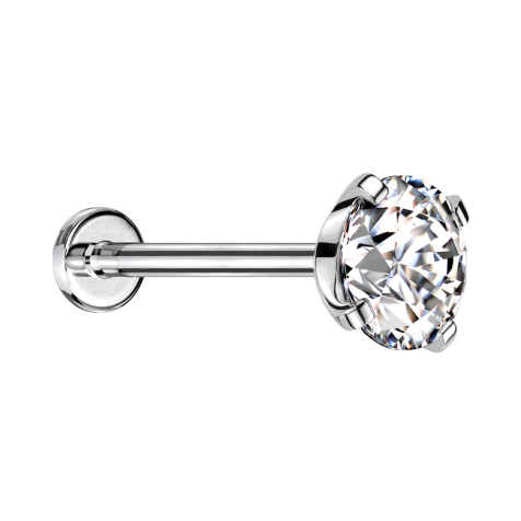 Micro Threadless Labret silber mit Kristall silber gefasst