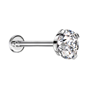 Micro Threadless Labret silber mit Kristall silber gefasst