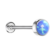 Micro Threadless Labret silber Zylinder Flach mit Opal blau