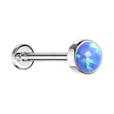 Micro Threadless Labret argenté Cylindre plat avec opale bleue