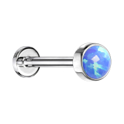 Micro Threadless Labret silber Zylinder Flach mit Opal blau