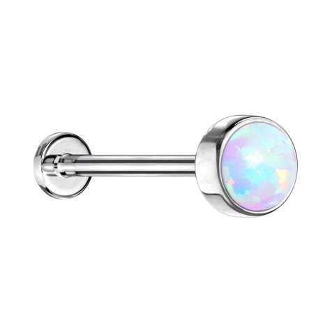 Micro threadless labret silver cylinder flat with opal white