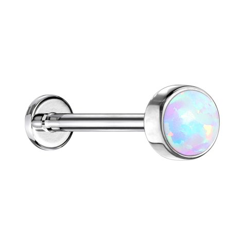Micro threadless labret silver cylinder flat with opal white