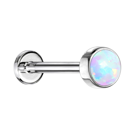 Micro threadless labret silver cylinder flat with opal white