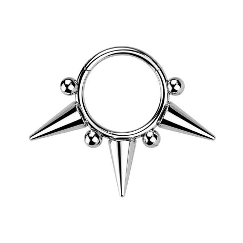 Micro segment ring hinged silver Cone and balls