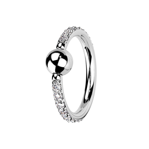 Ball closure ring, silver, crystals on the side, silver