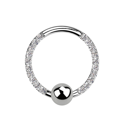 Anello con chiusura a sfera argento cristalli frontali argento
