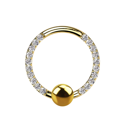 Anello con chiusura a sfera placcato oro, cristalli frontali argento