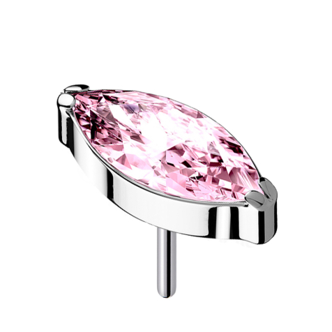 Sans filetage argenté avec cristal ovale rose