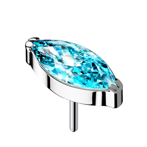 Sans filetage argenté avec cristal ovale aqua