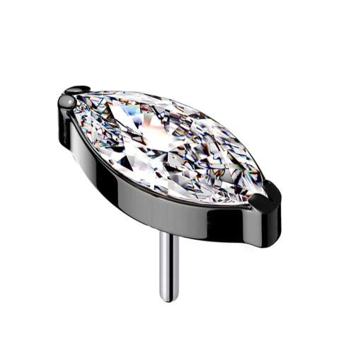 Threadless noir avec cristal ovale argenté