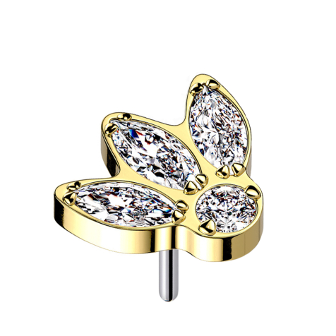 Threadless placcato oro con tre ovali e cristallo argento