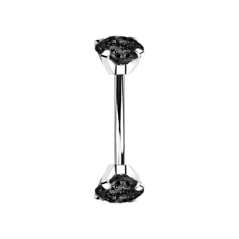 Micro banana silver internal thread with two crystals set in black