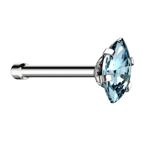 Nasenstecker gerade silber Oval Kristall aqua gefasst