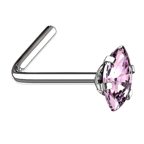 Borchia nasale angolata in argento con cristallo ovale rosa incastonato