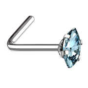 Nasenstecker gewinkelt silber Oval Kristall aqua gefasst