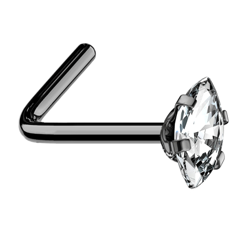 Nasenstecker gewinkelt schwarz Oval Kristall silber gefasst