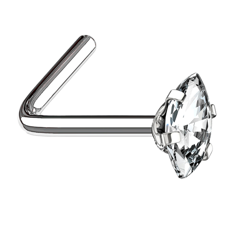 Borchia nasale angolata argento ovale cristallo argento incastonato